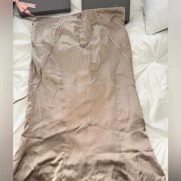 House Of CB Latte Satin Lace Up Midi Skirt. - Picture 5 of 6